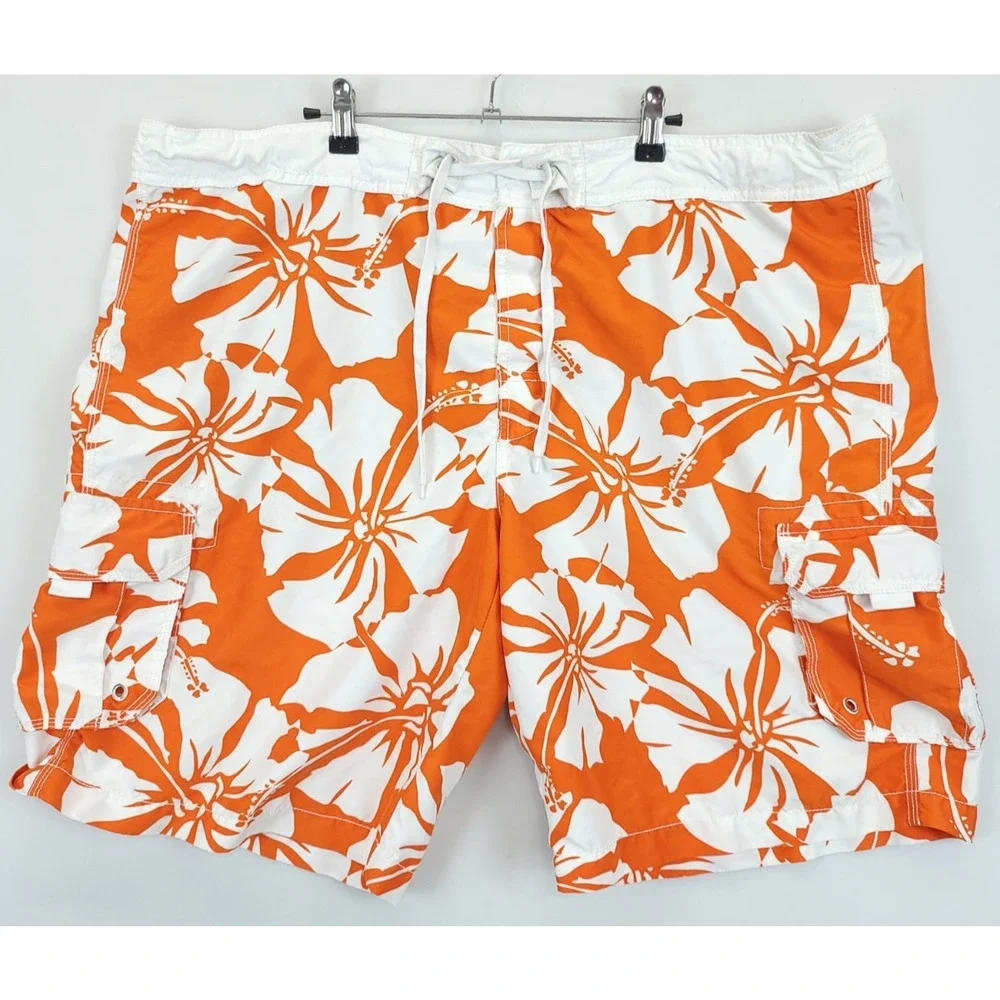 Arizona Cargo‎ Board Shorts Hawaiian Drawstring Mesh Lined Men XXL Orange White